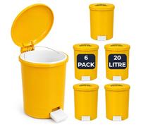 Chabrias Ltd 6 Pack 20 Litre Yellow Clinical Waste Pedal Bins with Removable Inner Buckets, Commercial Hands-Free Plastic Medical Waste Bins for Clinics, Schools, Care Homes & Healthcare Settings