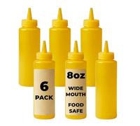 Chabrias Ltd 6 Pack 250ml Yellow Squeeze Bottle - 8oz - Premium BPA-Free Soft Plastic Condiment Bottle Dispensing Ketchup for Sauces, Dressings, Oils, Icing, Crafts, Workshop (250ml, Yellow, 6)