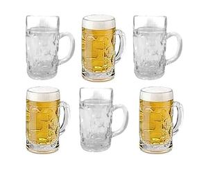 Chabrias Ltd 6 Pack Mini German Beer Stein Glass, 56.8ml, Shot Glasses, Beer Tasting, Mini Tankard Mug for Oktoberfest, Authentic Bavarian Style Drinking Glassware