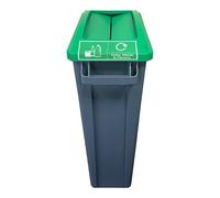Chabrias Ltd 60L Slim Bin with Green Swing Lid & Glass, Metal & Plastic Logo - Space-Saving Recycling Container for Home, Office, Kitchen