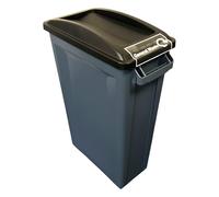 Chabrias Ltd 60L Slim Recycling Bin with Swing Black Lid + General Waste Logo - Commercial Narrow Waste Container for Office, School, Kitchen & Workplace - Vented Liner System, Heavy Duty Plastic