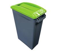 Chabrias Ltd 60L Slim Recycling Bin with Swing Lime Lid + Food Waste Logo - Commercial Narrow 60L Waste Container for Office, School, Kitchen & Workplace - Vented Liner System, Heavy Duty Plastic