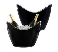 Chabrias Ltd 8 Litre Black Acrylic Ice Bucket - 35 x 26 x 27cm - Large Drinks & Champagne Tub with Carry Handles - 8 Litre Beverage Drinks Cooler for Wine, Beer & Garden Parties (2-Pack)