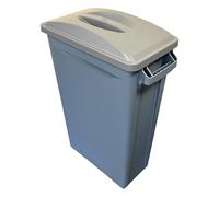 Chabrias Ltd 87 Litre Slim Bin Grey Handle Lid Recycling Container, Space Saving Design, Rectangular for Home, Office, Kitchen - Commercial Product Vented Slim Waste Receptacle Bin
