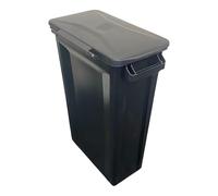 Chabrias Ltd 87 Litre Slim Bin Recycling Container, Space Saving Design, Rectangular for Home, Office, Kitchen - Commercial Product Vented Slim Waste Receptacle Bin (1, Black & Black Hinged Lid)