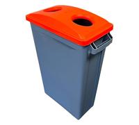 Chabrias Ltd 87 Litre Slim Bin Recycling Container, Space Saving Design, Rectangular for Home, Office, Kitchen - Commercial Product Vented Slim Waste Receptacle Bin (1, Grey & 2 Hole Red Lid)
