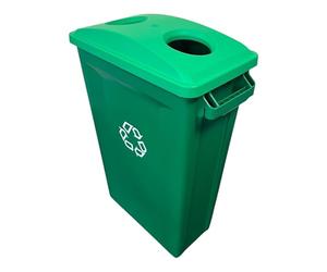 Chabrias Ltd 87 Litre Slim Bin Recycling Container, Space Saving Design, Rectangular for Home, Office, Kitchen - Commercial Product Vented Slim Waste Receptacle Bin (1, Green & Green 2 Hole Lid)