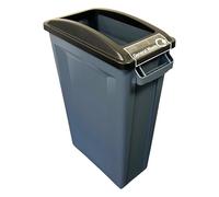 Chabrias Ltd 87L Slim Recycling Bin with Open Black Lid + General Waste Sticker - General Waste Container for Office, School & Kitchen - Narrow 87 Litre Commercial Rubbish Bin with Vented Liner System