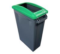 Chabrias Ltd 87L Slim Recycling Bin with Open Green Lid + Glass, Metal & Plastic Sticker - Recycling Waste Container for Office, School & Kitchen - Narrow 87 Litre Commercial Bin & Vented Liner System
