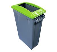 Chabrias Ltd 87L Slim Recycling Bin with Open Lime Lid + Food Waste Sticker - Commercial Narrow Waste Container for Office, School & Kitchen - 87 Litre Heavy-Duty Plastic Bin with Vented Liner System