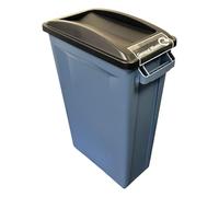 Chabrias Ltd 87L Slim Recycling Bin with Swing Black Lid + General Waste Logo - Commercial Narrow Waste Container for Office, School, Kitchen & Workplace - Vented Liner System, Heavy Duty Plastic