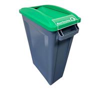 Chabrias Ltd 87L Slim Recycling Bin with Swing Green Lid & Glass Metal Plastic Logo - Commercial Narrow Waste Container for Office, School, Kitchen & Workplace - Vented Liner System Heavy Duty Plastic