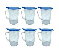 Chabrias Ltd 900ml Plastic Jug 6 Pack with Blue Lid, Virtually Unbreakable Polycarbonate Drink Measuring Jug for Water, Care Homes, Hospitals, Carers