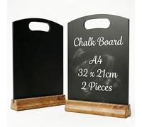 Chabrias Ltd A4 Chalkboard Table Sign with Wooden Stand - 31x22cm - Reusable Easy Wipe Chalkboard Sign, Menu Display, Wedding Table Numbers, Reserved Signs for Restaurants, Cafés & Events (2, A4)