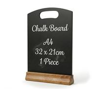 Chabrias Ltd A4 Chalkboard Table Sign with Wooden Stand - 32x21cm - Reusable Easy Wipe Chalkboard Sign, Menu Display, Wedding Table Numbers, Reserved Signs for Restaurants, Cafés & Events (1 x A4)