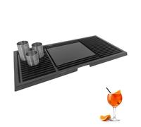 Chabrias Ltd Barware Black Ridged Hard Plastic Drip Tray & 3 Piece Thimble Set 42.5cm and Stainless Steel Thimble Measures, 50ml, 35ml, 25ml, Home Bars, Pubs & Cocktail Stations