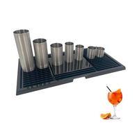Chabrias Ltd Barware Black Ridged Hard Plastic Drip Tray & 7 Piece Thimble Set 42.5cm and Stainless Steel Thimble Measures, 25ml to 250ml, Home Bars, Pubs & Cocktail Stations