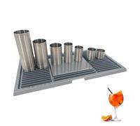 Chabrias Ltd Barware Silver Ridged Hard Plastic Drip Tray & 7 Piece Thimble Set 42.5cm and Stainless Steel Thimble Measures, 25ml to 250ml, Home Bars, Pubs & Cocktail Stations