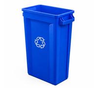 Chabrias Ltd Blue Slim Commercial Recycling Bin with Recycling Symbol | 87 litre vented slim recycling bin with white symbols on both sides, four bag cinches and handles for busy indoor workplaces.