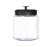 Chabrias Ltd Clear Glass Storage Jar 64oz with Metal Black Push Top Lid and Handle, Stylish Food Storage Solution, Display, Cereal, Rice, Sugar, Flour, Crafts,