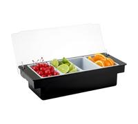 Chabrias Ltd Commercial-Grade 4 Compartment Condiment Dispenser with Clear Lid & Integrated Handles - Garnish Station for Pizza Toppings, Cocktail Ingredients, Salad Bars, BBQ Prep & Entertaining (4)