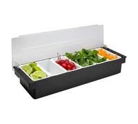 Chabrias Ltd Commercial-Grade 6 Compartment Condiment Dispenser with Clear Lid & Integrated Handles - Garnish Station for Pizza Toppings, Cocktail Ingredients, Salad Bars, BBQ Prep & Entertaining (6)