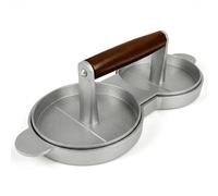 Chabrias Ltd Double Burger Press Quarter Pounder Patty Maker, Non-Stick Coated Cast Aluminium Hamburger Mould with Wooden Handle, Twin 12cm Burger Press for BBQ, (2 Large Press)
