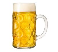 Chabrias Ltd German Beer Stein Glass 1 Litre / 2 Pint - Large Oktoberfest Style Beer Mug Tankard, Dimpled Extra Clear Glass for Lager Ale Cider, 44oz Brimful, Made in Italy (1, 2 Pint)