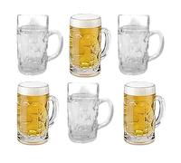 Chabrias Ltd German Beer Stein Glass 1 Litre / 2 Pint - Large Oktoberfest Style Beer Mug Tankard, Dimpled Extra Clear Glass for Lager Ale Cider, 44oz Brimful, Made in Italy
