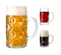 Chabrias Ltd German Beer Stein Glass 2 Pint Capacity + 2 Free Mini Shot Tankard | Classic Beer Tankard Mug for Oktoberfest, Authentic Bavarian Style Drinking Glassware, Durable Steins & Gift Idea