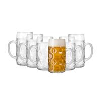 Chabrias Ltd German Beer Stein Set of 6 | 1 Litre / 2 Pint (44oz) Oktoberfest Beer Mugs | Authentic Dimpled Glass Tankards | Made in Italy, Dishwasher Safe