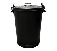 Chabrias Ltd Heavy Duty 110 Litre Black UK Made Plastic Bin Dustbin, Indoor or Outdoor with Locking Clip Lid for Home Garden Rubbish Waste Animal Feed