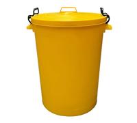 Chabrias Ltd Heavy Duty 110 Litre Yellow UK Made Plastic Bin Dustbin, Indoor or Outdoor with Locking Clip Lid for Home Garden Rubbish Waste Animal Feed