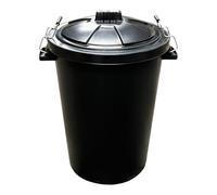 Chabrias Ltd Heavy Duty 85 Litre Black UK Made Plastic Bin Dustbin, Indoor or Outdoor with Locking Clip Lid for Home Garden Rubbish Waste Animal Feed