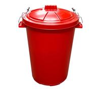 Chabrias Ltd Heavy Duty 85 Litre Red UK Made Plastic Bin Dustbin, Indoor or Outdoor with Locking Clip Lid for Home Garden Rubbish Waste Animal Feed
