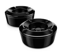 Chabrias Ltd Melamine Windproof Ashtray with Locking Lid - 2 Pack - Black Outdoor Ashtray for Patio Balcony Garden Smoking Areas - Lightweight Cigarette Ash Tray + Screw Lid for Home Use - Pack of 2
