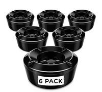 Chabrias Ltd Melamine Windproof Ashtray with Locking Lid - 6 Pack - Black Outdoor Ashtray for Pub Beer Garden Patio Smoking Areas Lightweight Cigarette Ash Tray + Screw Lid Commercial Use - Pack of 6