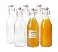 Chabrias Ltd Pack of 6, 1L Swing-Top Glass Bottles 1000ml - Premium Thick Clear 1000ml Glass Bottle, Airtight Flip-Cap with Silicone Seal, Reusable Leak-Proof Bottle for Kombucha, Oil, Vinegar