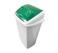 Chabrias Ltd Plastic 50 Litre Swing Top Bin Green & Glass Logo, Flip Top, Colour Coded, Recycling, Home, Work, Office, Recycle