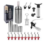 Chabrias Ltd Premium 21-Piece Barware Bundle - Stainless Steel Iceless Wine Cooler, Thimble Measures, Speed Pourers, Wine Openers, Vacuum Pump, and Bottle Stoppers