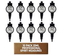 Chabrias Ltd Professional 10 Pack 25ml Spirit Measure Optics - UK Made Government Stamped Bar Butler, Black Single Shot Dispenser, Fits Universal Wall Brackets for Home Bars & Pubs