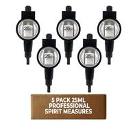 Chabrias Ltd Professional 5 Pack 25ml Spirit Measure Optics - UK Made Government Stamped Bar Butler, Black Single Shot Dispenser, Fits Universal Wall Brackets for Home Bars & Pubs