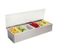 Chabrias Ltd Professional Stainless-Steel Condiment Dispenser - Food-Safe Compartment Back Bar Garnish Station | Removable Inserts with Flip Lid | Ideal for Bars, Pubs (Stainless Steel, 6 Compartment)