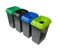 Chabrias Ltd Recycling Station 4 Set 50 Litre For Simpler Recycling - UK Made 100% Recycled Plastic Colour Coded 4 Waste Streams for Non-recyclable, Food Waste, Paper, Plastic, Metal & Glass