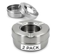Chabrias Ltd Stainless Steel Windproof Ashtray with Lid - 2 Pack - Outdoor Ashtrays for Patio, Balcony, Garden, Smoking Areas - Durable Cigarette Ash Tray Set with Removable Lid for Home - Pack of 2