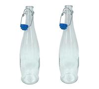 Chabrias Ltd Traditional Pack of 2 Glass Water Bottle with Swing Top, 1 Litre (1000 ml) - Plastic Stopper, Airtight Seal