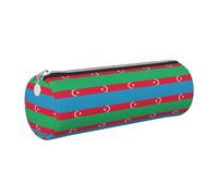 CHAbu Flag of Azerbaijan Leather Pencil Case Stationery Storage Bag Cosmetic School Work Office