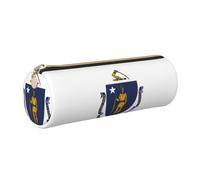 CHAbu Massachusetts State Flag Leather Pencil Case Stationery Storage Bag Cosmetic School Work Office
