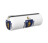 CHAbu Massachusetts State Flag Leather Pencil Case Stationery Storage Bag Cosmetic School Work Office