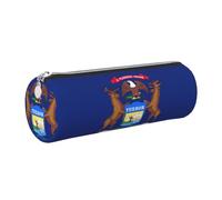 CHAbu Michigan State Flag Leather Pencil Case Stationery Storage Bag Cosmetic School Work Office